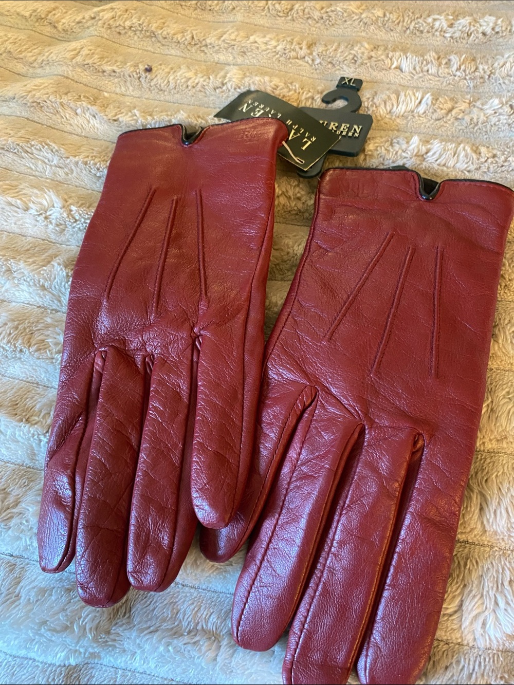Lauren Ralph Lauren Burgundy Leather Gloves - Picture 3 of 5